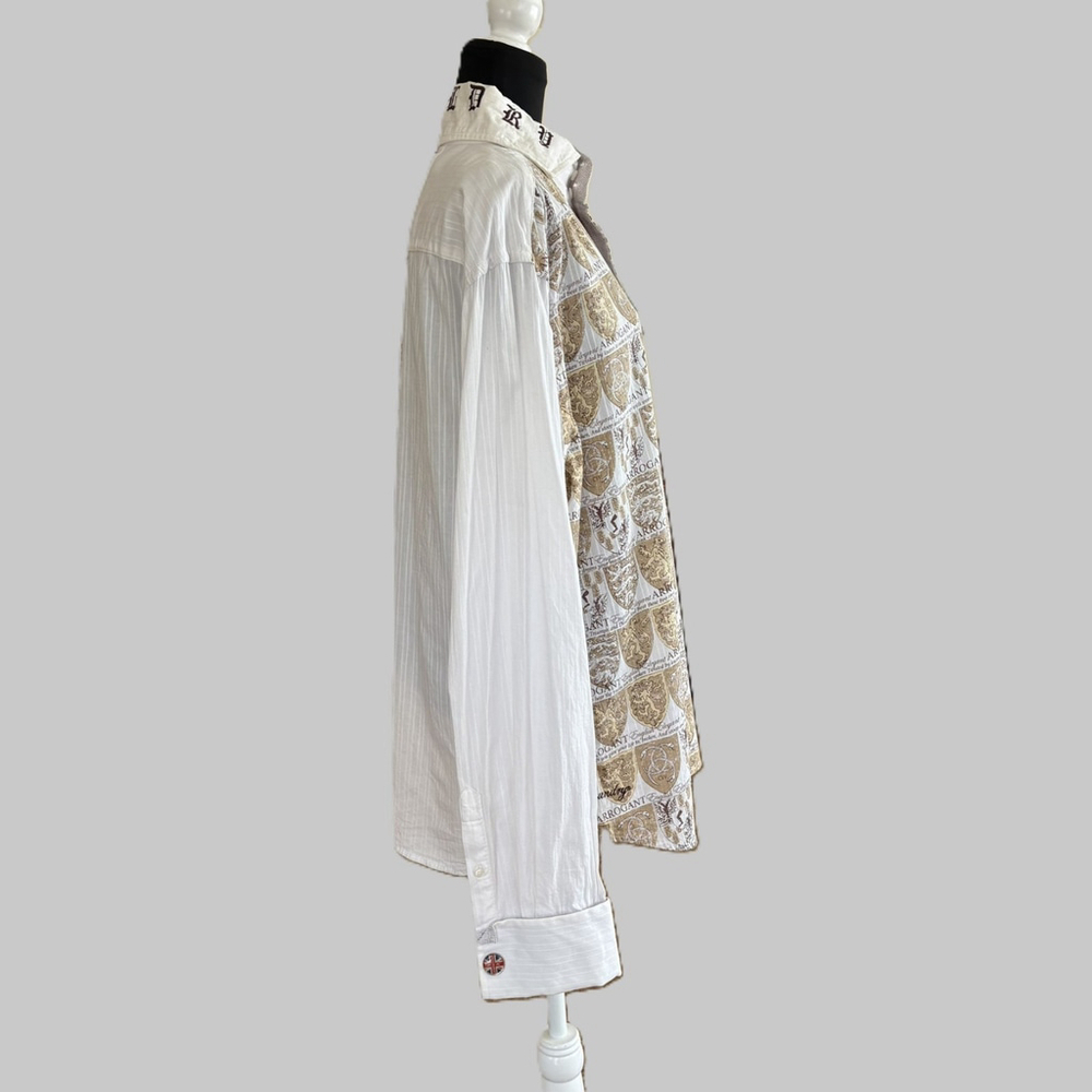 English Laundry Christopher Wicks Cream Embroidered Shirt Large - Picture 3 of 14